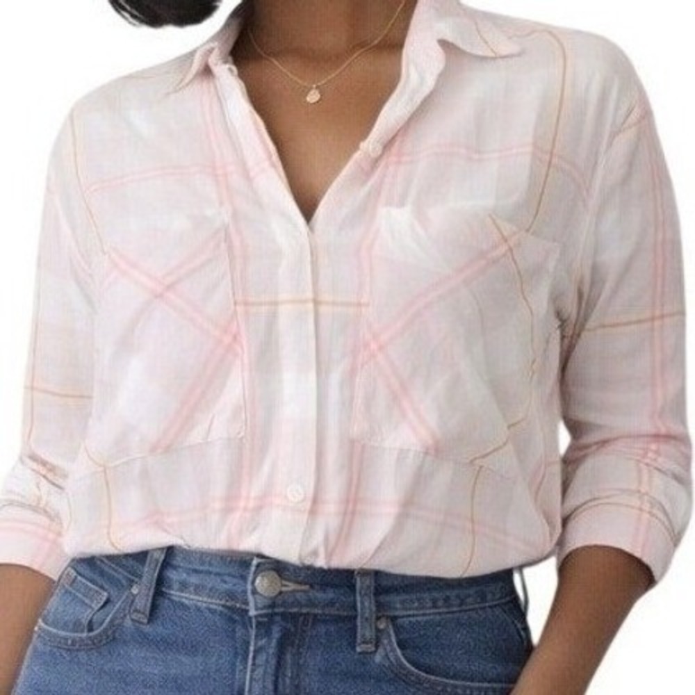 Express Womens Plaid Button Down Shirt Pink White Yellow Long Sleeve Size S‎